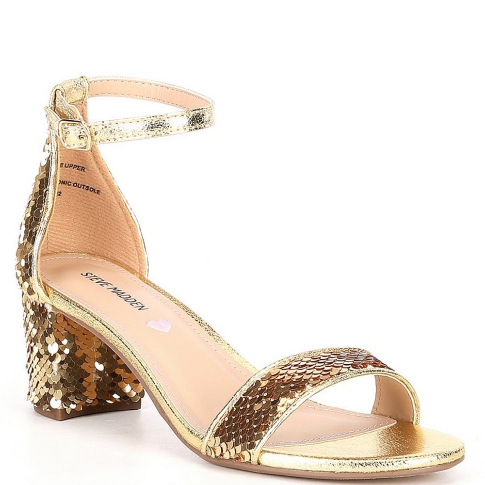 Steve Madden Metallic Gold Sequin Tween Girl J-Carson  Block Heels NWOT kids 7